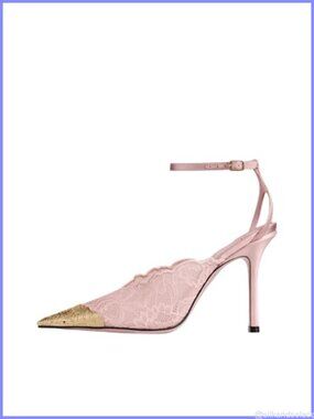 Mesh Floral Embroidered Slingback Heels Metal Toe Kitten Heel Pumps